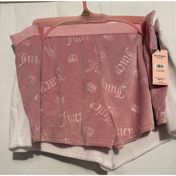 Women's Juicy Couture loungewear Shorts 2PK Size L Pink /White NEW NWT - Picture 2 of 6